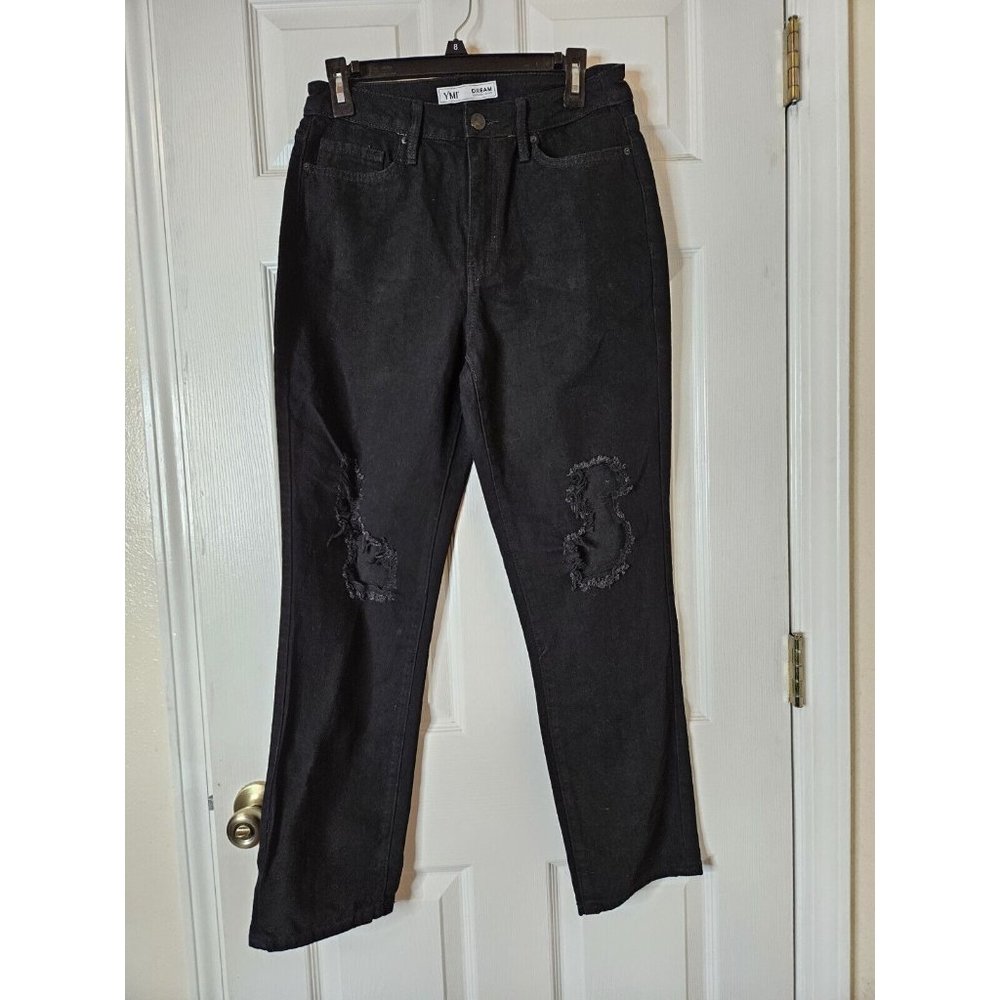 YMI Women's Black  Juniors Dream Authentic Distressed Jeans  9x29 Blue Jeans